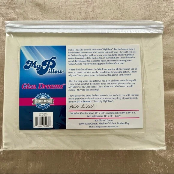 NWT Giza Dreams 400 Thread Count Queen Ivory Sheets - Picture 2 of 4